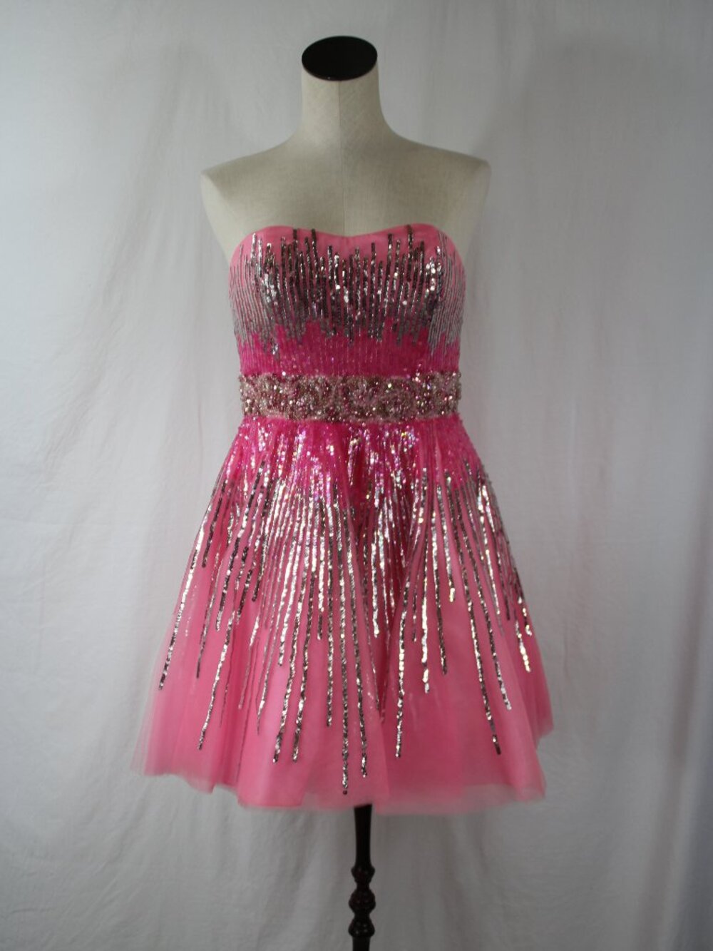 Jovani Pink Strapless Beaded Sequins Embellished Prom Homecoming Dress Sz 10